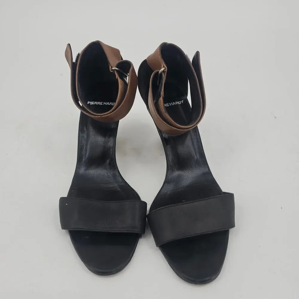 Pierre Hardy Leather Colorblock Wedge Sandal Shoe Brown White Black EU 40 US 9.5